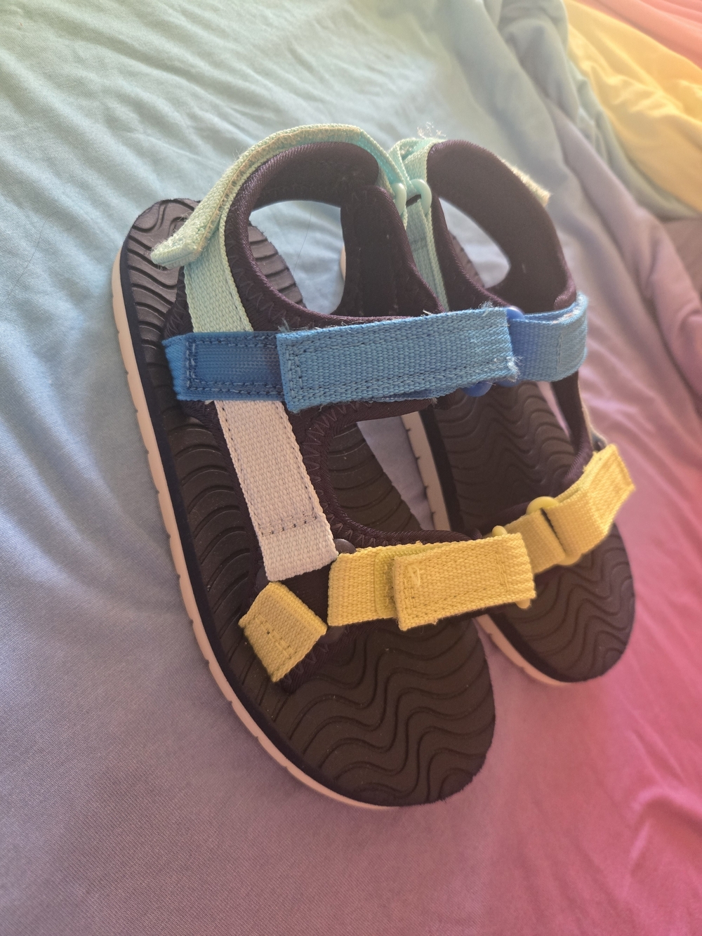 Cat & Jack Kids Colorblock Velcro Strap Sandals in Yellow, Blue, Mint & Black